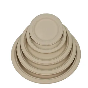 Biodegradable Molded Pulp Round Plate, 100% Plant Fiber, Compostable Water-Proof, 9/10/12 Inch Shallow Serving Tray thumbnail-3