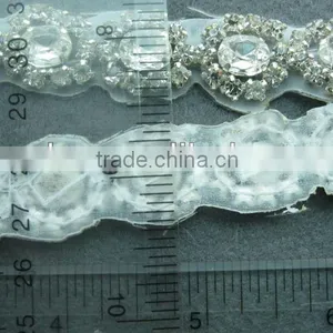 Rhinestone Trimming Sew on With Mesh Backing FOR SEW ON, SMALL RHINESTONE PCS WITH CENTER BIG PC IS ACRYLIC STONE thumbnail-1