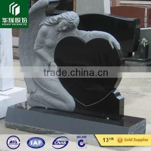 Stone Carving Flower and Crosscolor Monument Slab Shanxi Black Absolut Tombstone Cheap Granite thumbnail-3