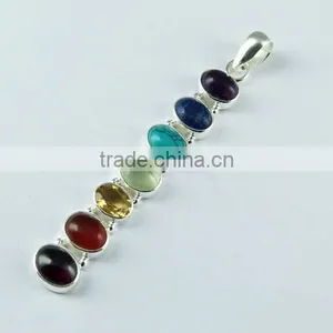 Perfect Multi Color 925 Sterling Silver Chakra Pendant, Gemstone Silver Jewelry, Handmade Silver Jewelry thumbnail-3