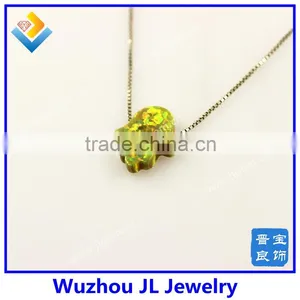 Fashion Synthetic Silver 925 Sterling Silver Chain OP46 Yellow Opal Hand Pendant Necklace thumbnail-3