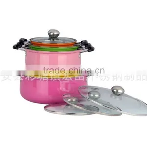 New Products 5pcs Colorful Stainless Steel Cookware Sets With Glass Lid thumbnail-3