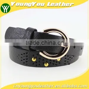 Women's Fashion Metal Studded Black Leather Belt With Shiny Gold Buckles in Yiwu thumbnail-1