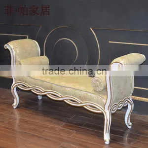 Royal Luxury Bedroom Furniture Baroque Solid Wood Hand Carving Bed End Bench thumbnail-3