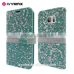 IVYMAX High Quality Luxury Rock Crystal Rhinestone PU Leather Diamond Wallet Case Flip Cover For Samsung Galaxy S7/G930 thumbnail-1