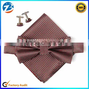 Economic Promotional Multi Colors Checks Mens Pocket Square Cufflink Self BowTie Set thumbnail-1