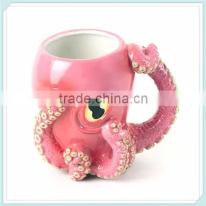 Ceramic Handpainted Pink 3d Octopus Mug With Octopus Design thumbnail-1