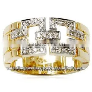 Broad Diamond Gold Ring, Diamond Gold Band, Designer Band Ring thumbnail-1