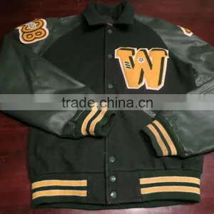 Mens Varsity Letterman, Baseballl Wool With Leather Sleeve Jacket thumbnail-1
