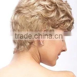 Hand Tied Mono Wigs, Synthetic Hair Short Curly Wigs for White Women thumbnail-3