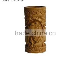 Wooden Handmade Carved Candle Holder, Candle Stand Wood Craft Elephant Carving Handicraft India thumbnail-1