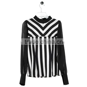 PRETTY STEPS 2016 High End Fashionable Black and White Svertical Striped Blouse Shirts for Women thumbnail-2