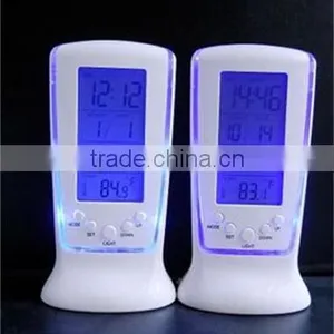 Digital LCD Display Time and Thermometer Snooze Clock / Square Blue LED Digital Clock / Music Clock / Automatic Calendar Clock thumbnail-1