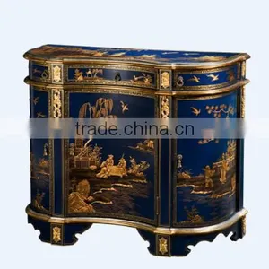 Retro Art Painting Home Furniture Dinning Room Set, Noble Blue Round Dinning Table With Chair/Sideboard thumbnail-5