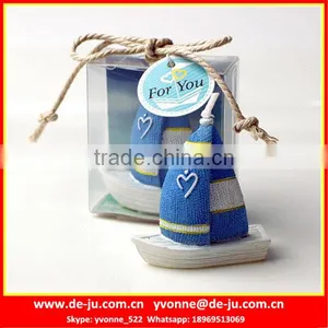 Children Favor Blue Sailing Vessel Shaped Paraffin Wax Candle thumbnail-1