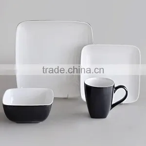 16pcs Ceramic Square Dinnerware Set With Two Tone Solid Color thumbnail-1