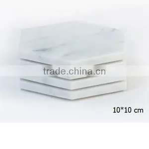 Hexagon Shape White Carrara Marble Stone Coasters With Cork Backing thumbnail-3