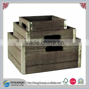 Grey Set Of3 Wooden Fruit Crate With Galvanized Metal Trim thumbnail-1