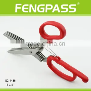 S2-1436 8-3/4" Soft Plastic Handle and 420 Stainless Steel With Spring Cutting Paper 5 Blades Herb Scissors thumbnail-3
