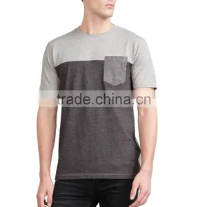 Mens t Shirt Wholesale Custom t Shirt With Contrast Color Plain Color Grey t Shirt With One Pocket thumbnail-2