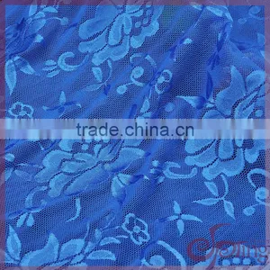 Navy Blue Elegant Nylon Shining Floral Elastic Tricot Fabric Lace thumbnail-4