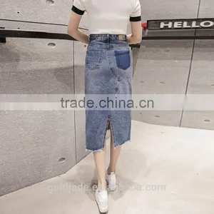 Wholesale Knee Length Denim Skirt Elastic Denim Long Fishtail Women Denim Long Skirt thumbnail-3