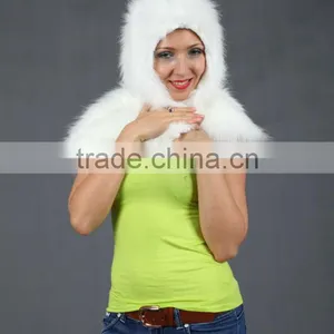 WHITE HOODED FAUX FUR SHAWL WRAPS CAPPA thumbnail-1
