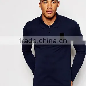 Cheap Price Muscle Long Sleeve Polo With Logo In Navy/Breathable Polo Collar T-shirt/Two Button Blacket T-shirt thumbnail-2