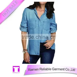 Hot Fashion Denim Blouse With Double Pocket Denim Suits/ladies Blouse Designs 2013 thumbnail-1