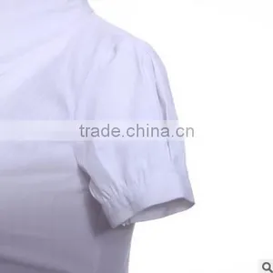 2017 Korean Design Pure Color Short Sleeve Polyester & Cotton Mix Ladies Tops Fashion Women Blouse thumbnail-3