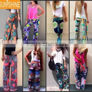 Bohemian Vintage Women Loose Floral Print Long Wide Leg Palazzo Pants thumbnail-1