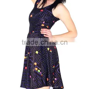 2017 3D Digital Printed Floral Eat Peas Pleated Dress for Women Wholesale thumbnail-5