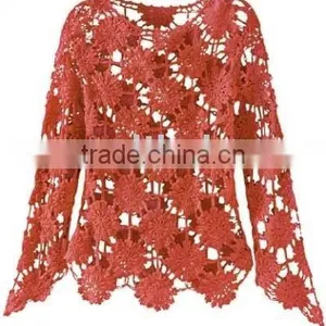 Very Stylish Crochet Tops Beautiful Knitted Blouse Red Crochet Woman Tunics Full Sleeves Crochet Tunic Tops thumbnail-1