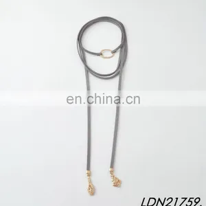Layered Gray Knot Suede Wrap Necklace Gold Circle Pendant Bohemian Choker Necklace Jewelry thumbnail-4