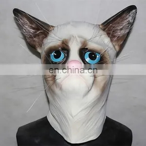 Novelty Fancy Dress Costume Latex Grumpy Cat Head Mask thumbnail-1