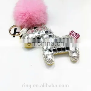 China Keychain Manufacturer Factory Direct Sell Crystal Horse Fur Ball Keychain thumbnail-4