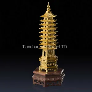 This Wen Chang Pagoda for Fengshui Was Molded Using Lost-Wax Method and 24k Gold Leaf Finish thumbnail-3