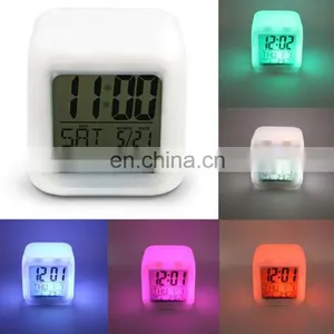 Amazon Hot Seller 7 Colors Changed Digital Thermometer Led Cube Alarm Clock thumbnail-2