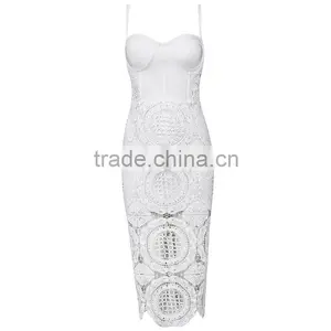 Summer Dress Hot Selling 2015 New Women Elegant and Sey White Lace Evening Party Bandage Dress Bandage Bodycon Women Wearing thumbnail-1