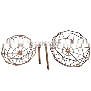 Detachable 2 Tier Storage Basket Decorative Metal Wood Wire Bamboo Hanging Fruit Basket Stand thumbnail-2