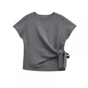 New Style European-style Women's Casual and Versatile Off-shoulder Short-sleeved Soft Knitted T-shirt thumbnail-3