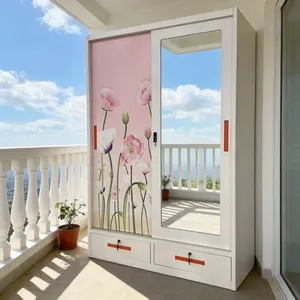 Export‑Oriented Flat‑pack Knock‑down UV Printed Steel Wardrobe 3/4‑Door Clothes Storage Cabinet With Mirror & Drawers Custom Color Supported thumbnail-5