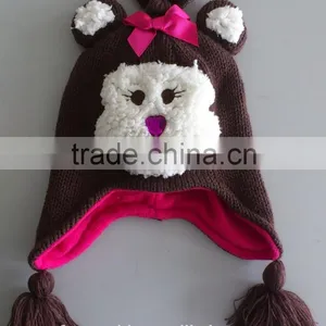 High Quality Children's Knitted Monkey Animal Winter Hat With Soft Fur Lining thumbnail-1
