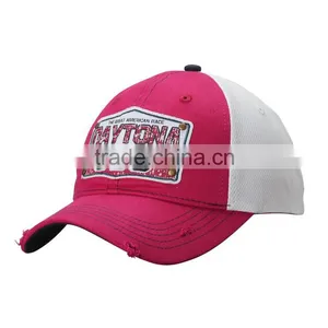 Wholesale 100% Cotton Pink Hat 6 Panel Curved Bill Stone Washed Trucker Cap thumbnail-3