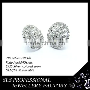 Simple Styles Width 6*6mm CZ Diameter 925 Silver Jewlery Wholesale Rhodium Plated Men's Earrings thumbnail-6