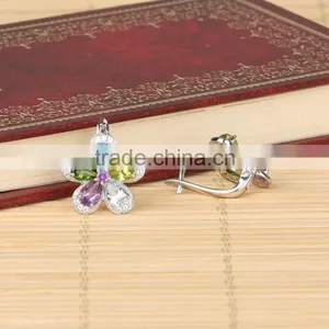 925 Sterling Silver Muilti Color Genuine Gems Clip on Earring Amethyst,Topaz,Peridot, Chrom Diopside thumbnail-2