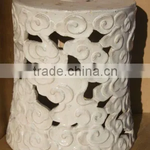 Chinese Antique White Garden Stool thumbnail-1