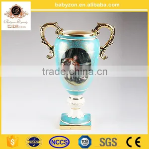 OEM Charming Anyique Ingenious Luxury Tiffany Blue 20"ceramic Art Vase With Gold thumbnail-1