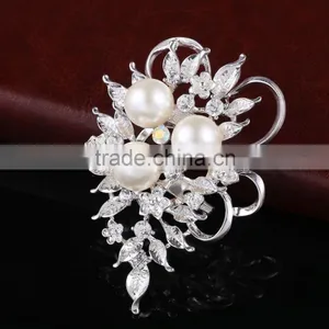 Maple Leaves Rhinestone Flower Brooch Pins With Pearls,Vintage Designs Crystal Rhinestone Brooch For Wedding Decoration thumbnail-1
