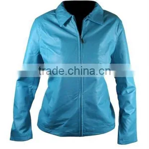 Blue Color Ladies Leather Jacket, Blue Leather Jacket, Womens Leather Jacket, Fitted Leather Jacket thumbnail-1